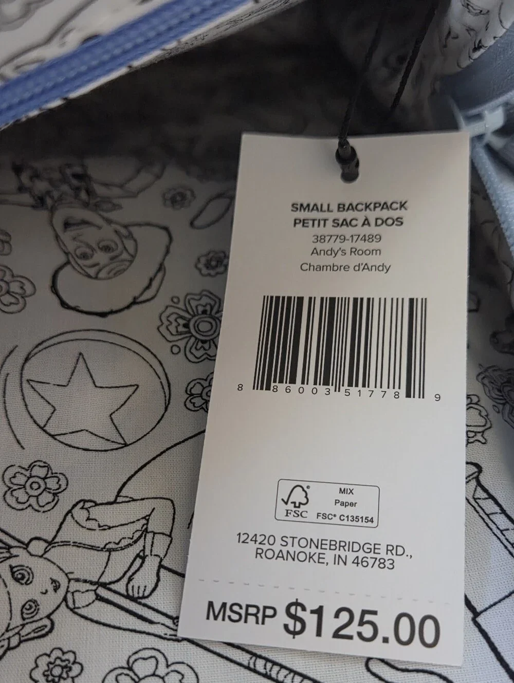 NWT Vera Bradley Disney Pixar Toy Story Small Backpack Andy's Room Blue